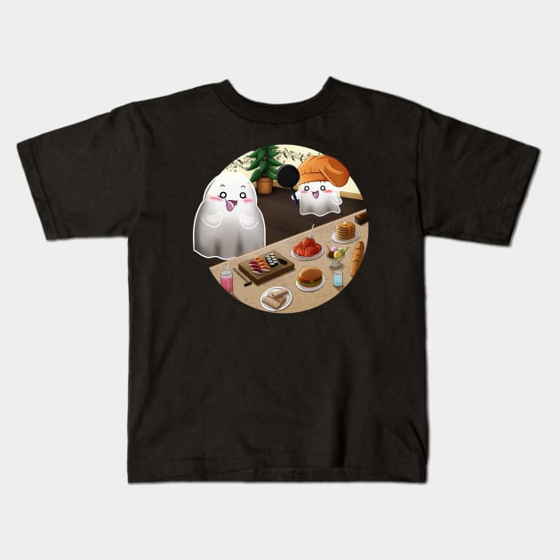 Kawaii Ghosts - A Chef cook a delicious buffet Kids T-Shirt by Chiisa